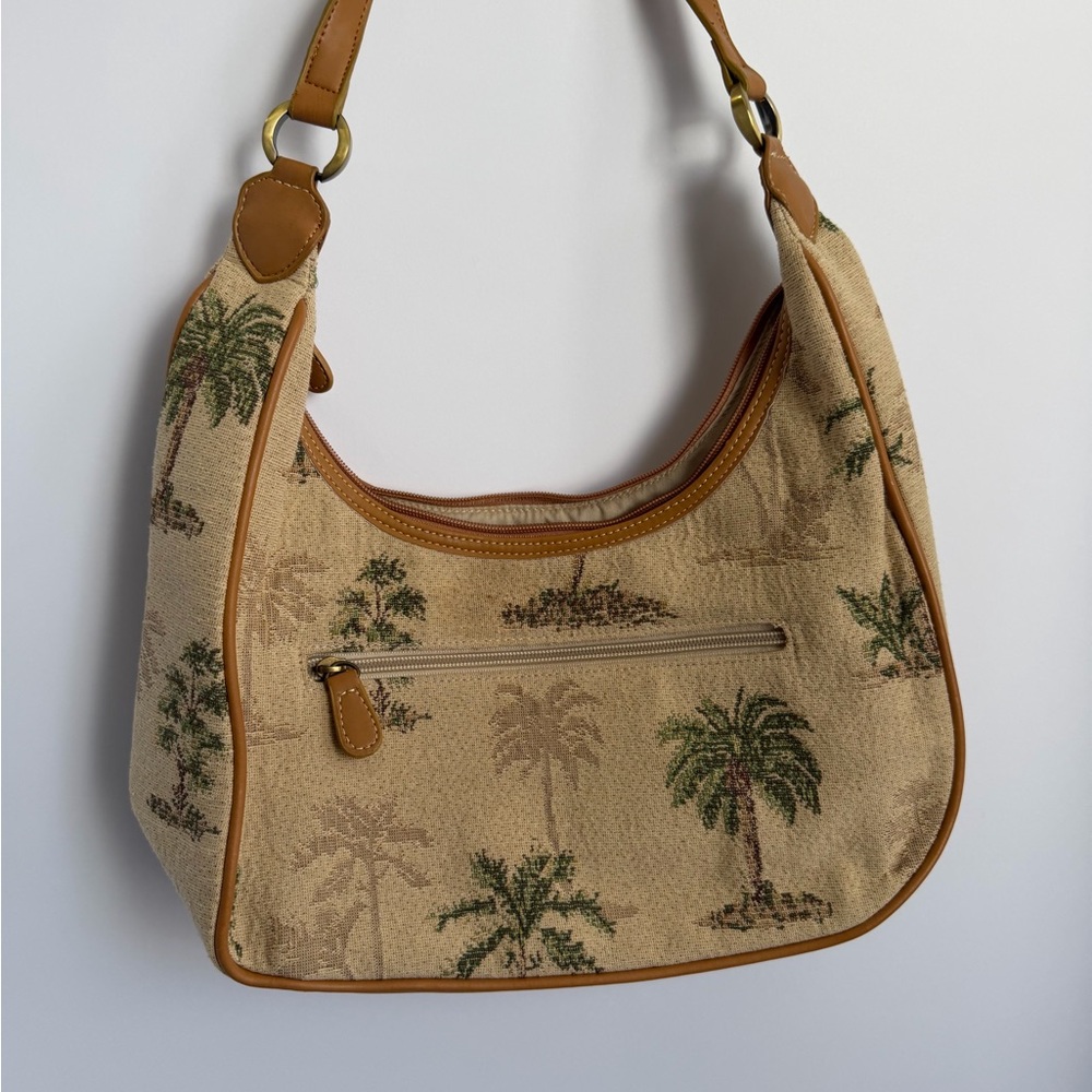 EGO Palm Tree Tapestry Hobo Shoulder Bag | Tan & Brown | Used